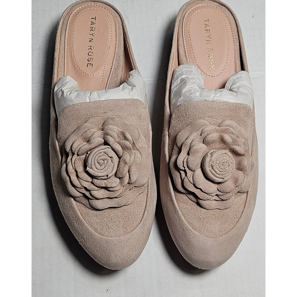 Taryn Rose Blythe Silky Suede Mules Ceramic Flower Applique Slides 5B 34TR0019